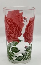 Vintage 1950s BOSCUL PEANUT BUTTER Red / Pink Rose Drinking Tumbler Glass 5"