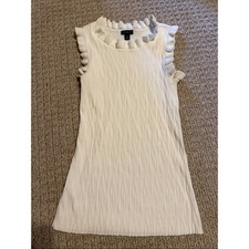Women  s Ann Taylor Factory cream sweater tank ruffle neck  sleeves sz XS