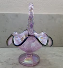 Fenton Glass Rose Opalescent 7" Basket with Dark Purple Trim 2003 Collection