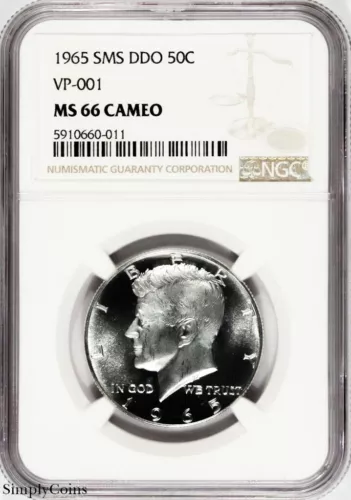 1965 DDO VP-001 SMS Kennedy Half Dollar ~ NGC MS66 CAMEO ~ TOP POP! 1 OF 2!
