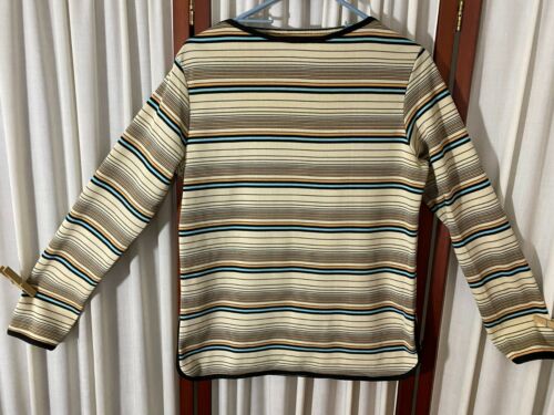 1970s Striped Shirt- M- Black,Cream,Blue,Peach- VG- DISCO STRIPES - SPRING
