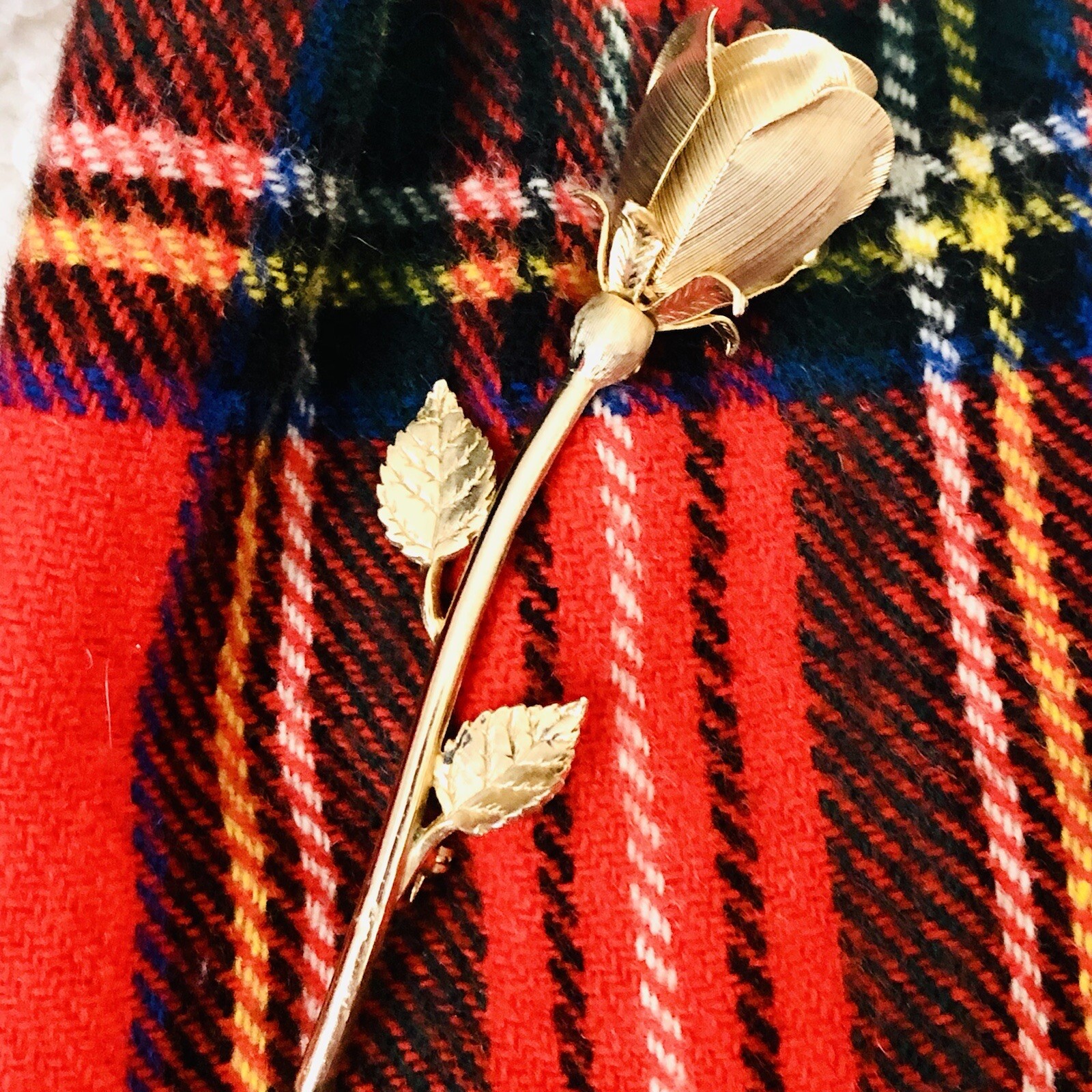 Single Rose Pin VTG Single Stem Rose Brooch Coat Pin Metal Flower Retro Statement ...