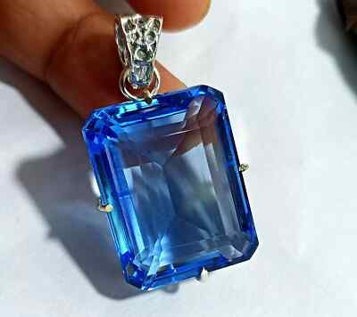 Certified Natural 75.00 Ct Brazilian Emerald Blue Topaz Pendant Loose Gemstone