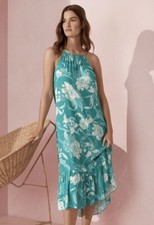 WITCHERY Aqua Floral Sleeveless Tiered Hem Midi Dress SIZE 6