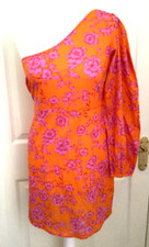 NWT ASOS Orange and Pink Floral One Shoulder Mini Dress Size 8