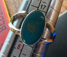 925 Sterling Silver Blue Green Turquoise Ring Band Sz 7.25 -- See Mandrel