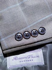 48L Micro Check brown/blue Tweed SILK WOOL Blazer Jacket sport Coat NWOT