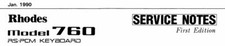 ROLAND RHODES model 760, RS-PCM KEYBOARD Schematic Diagram Service Notes Manual