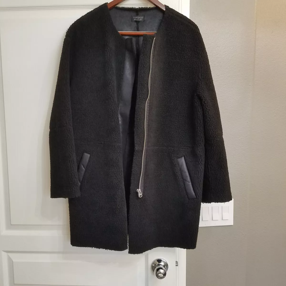 Topshop teddy coat clearance black