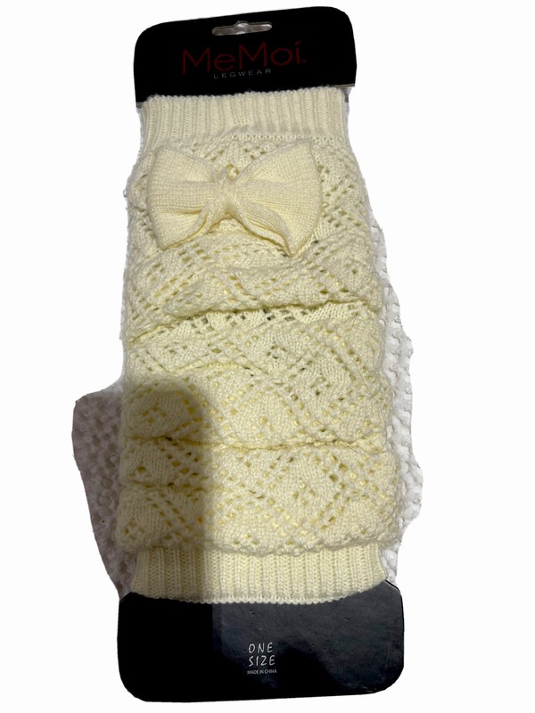 MeMoi Diamond Bow Boot Topper Knit Leg Warmers Creamer One Size NEW
