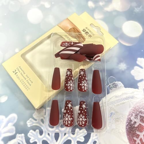  Christmas Press on Nails Long Artificial Fake Nails with Snowflake and Plaid
