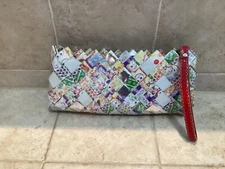 Dum dum Candy Wrapper Recycled Clutch Bag Purse Wallet & Strap EUC