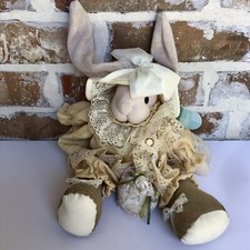 Russ Berrie Petunia Plush Easter Bunny 17 Inch Beige Dress Hat Vintage Costume