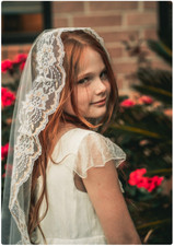 First Communion veil-soft white with gold metallic thread throughout trim