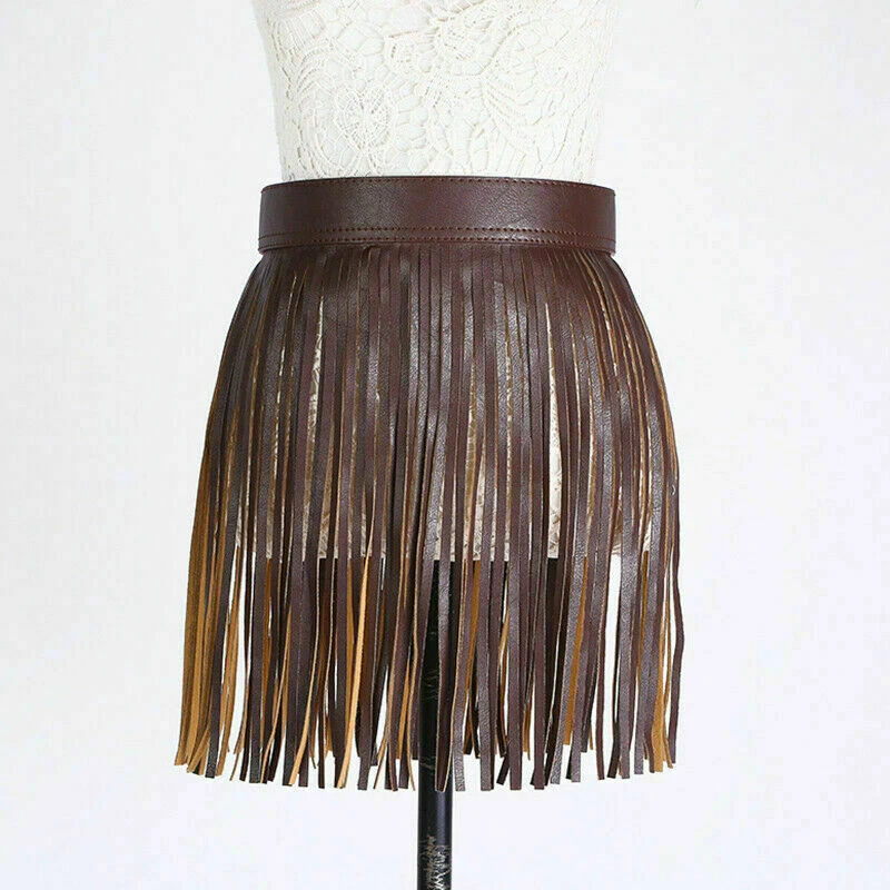 Damen Fransen Gürtel Kunstleder Minirock Druckknopf Schnalle Verstellbar - Bild 3 von 4