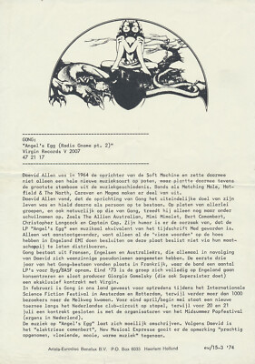 Gong - Angel's Egg - March 15, 1974 [Holland] - Press Release