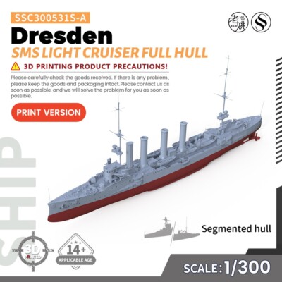 SSC300531S-A 1/300 Military Model Kit SMS Dresden Light Cruiser Full Hull