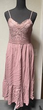 MAUNCES Women's Medium Mauve Pink Lace Empire Waist Midi Length Sundress