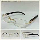 Mens CLASSY SOPHISTICATED ELEGANT Clear Lens EYE GLASSES Rimless Gold Wood Frame