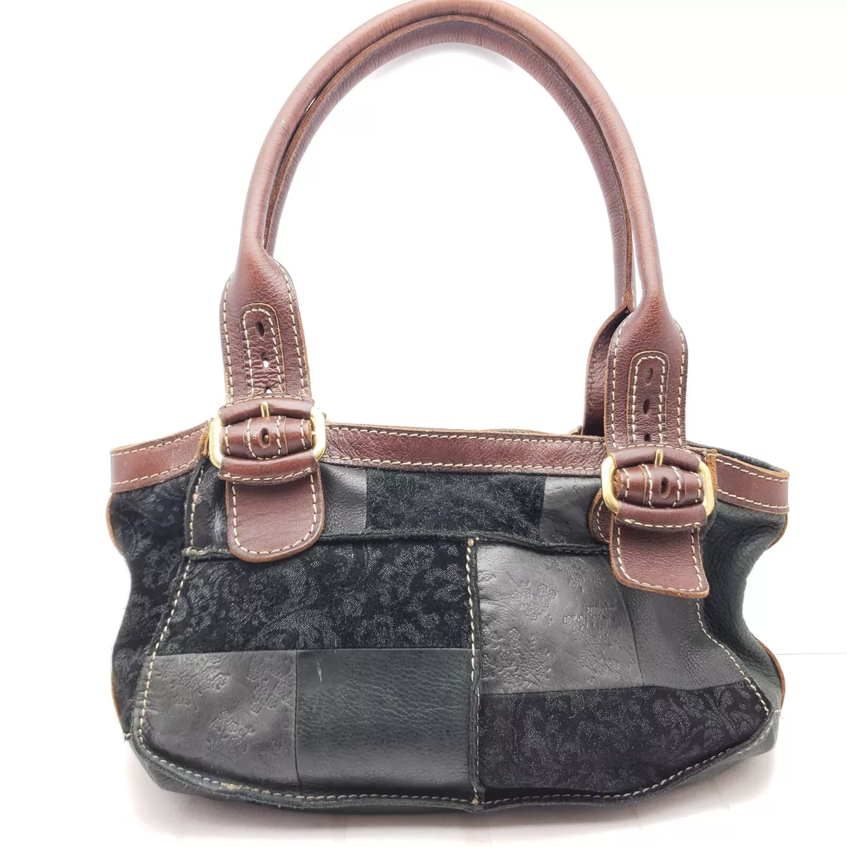 FOSSIL 75082 Vintage Suede & Leather Patchwork Handbag Bag Purse 