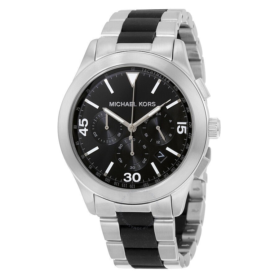 Michael Kors Men's Gareth 　aiishii NEW! Men Michael Kors MK Gareth Silver Black Dial Silicone