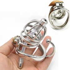 Male Stainless Steel Chastity Cage Device with Stretcher Tube Bondage Lock BDSM