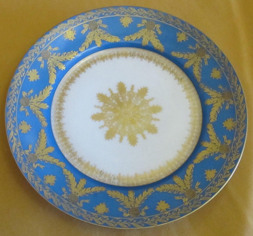 Petite assiette porcelaine Limoges décoration bleu turquoise or diamètre 15,5 cm - Photo 1 sur 7