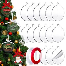 3 Inch Clear Christmas Acrylic Ornaments Blanks Round Blank Craft Ornaments w...