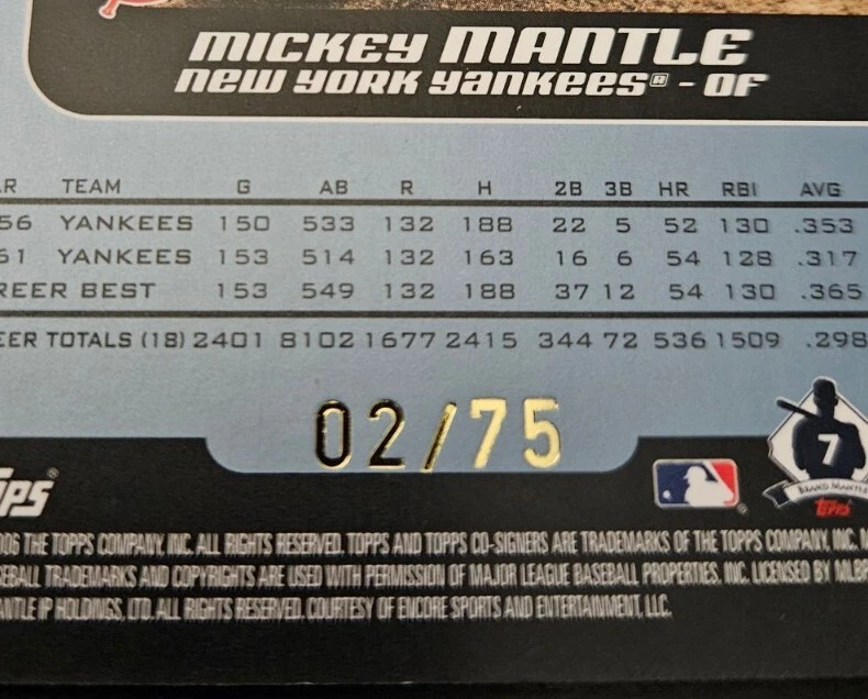 2006 Topps Co Signers Changing Faces Mickey Mantle/Derek Jeter's Number 2/75 #7 - Image 3 of 3
