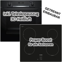 Bosch Herdset Teleskopauszug Ecoclean + Induktionskochfeld Rahmenlos Powerboost