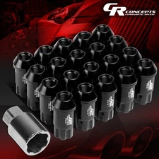 J2 M12X1.25 7075 ALUMINUM 25MM OD/50MM 20PC SPLINE DRIVE LUG NUT W/ADAPTER BLACK