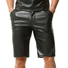 Men's Faux PU Leather Slim Shorts with Pockets Nightclub Cycle Biker Short Pants