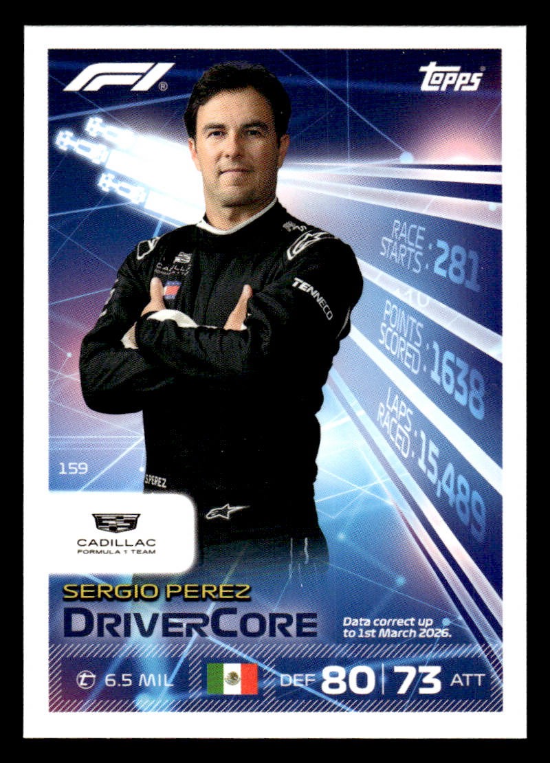 2026 Topps Turbo Attax F1 #159 Sergio Perez Card Cadillac Formula 1 Team