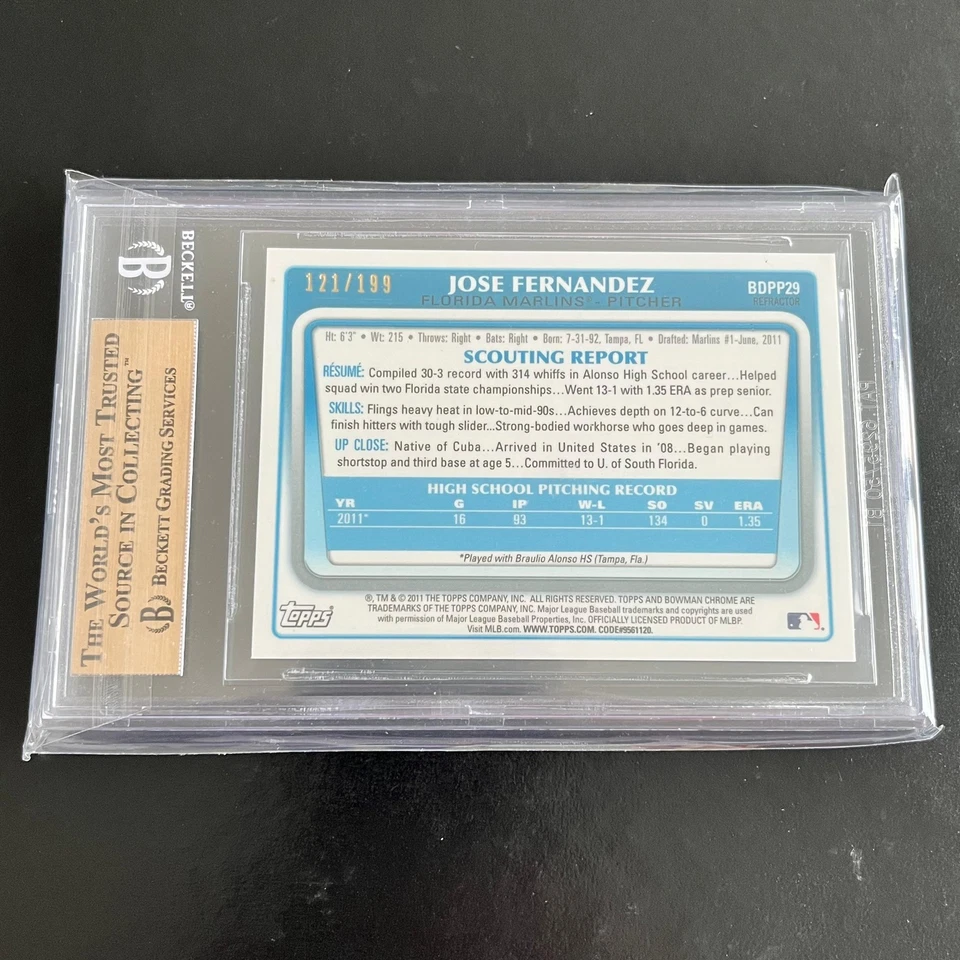 2011 Bowman Chrome Draft 1st Blue Refractors Jose Fernandez /199 BGS 9.5 GEM - Image 2 of 2