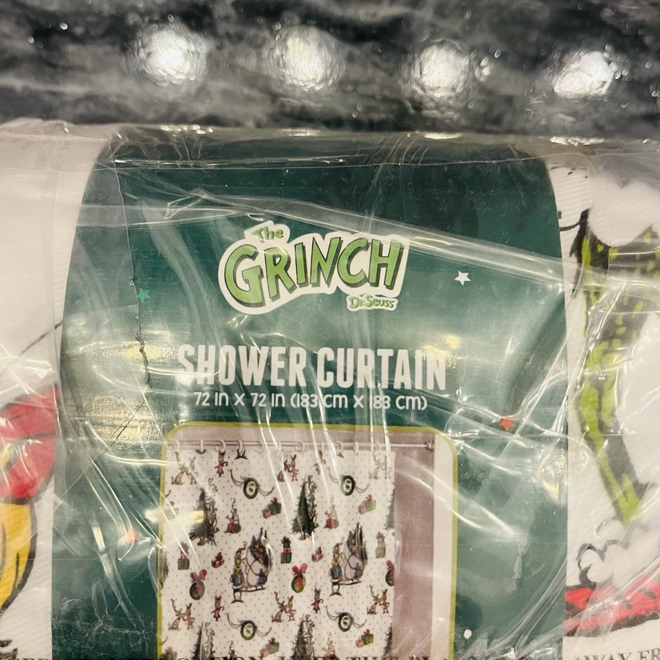 Dr. Seuss The Grinch Shower Curtain 72”x72” Christmas Santa Sleigh Max Cindy Lou - Image 4 of 4