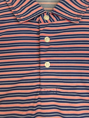 B Draddy Sport Polo Shirt Men's Medium Red Blue & White Striped The Golf Stable