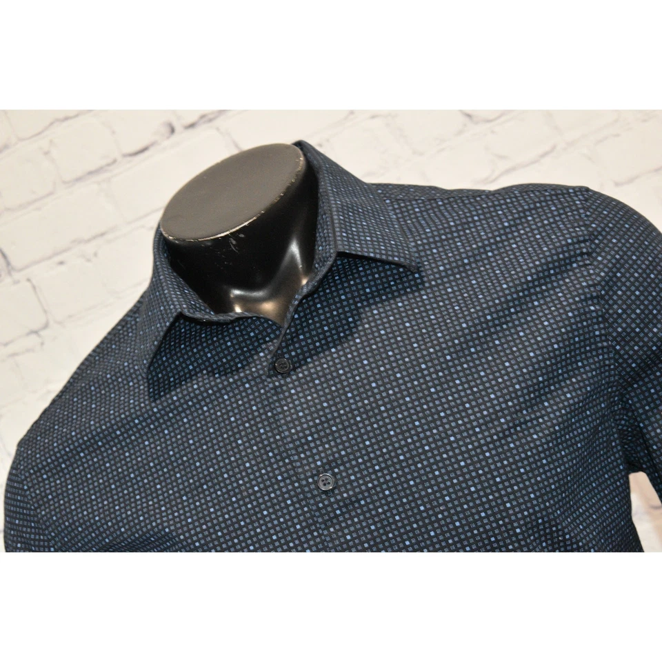 Camisa de vestir Express 1MX para hombre talla grande calce ajustado elástica azul geométrica Foto 4 de 4