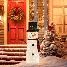 Lighted Christmas Collapsible Square Snowman 3 FT Outdoor Decorations with Hat