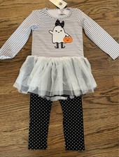 NWT Girl's Halloween Ghost Tutu Dress  Leggings Set Size 5