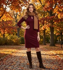 J. McLaughlin Isabel Dress Burgundy Sheath Knot Front Keyhole 3/4 Sleeve M EUC