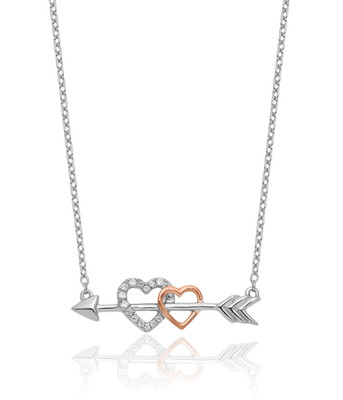 14K Solid Two Tone Gold Diamond Heart Arrow Chain Necklace
