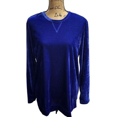 Comfort Corner Velvet Top Long Sleeve Crew Neck Pullover Royal Blue Size M