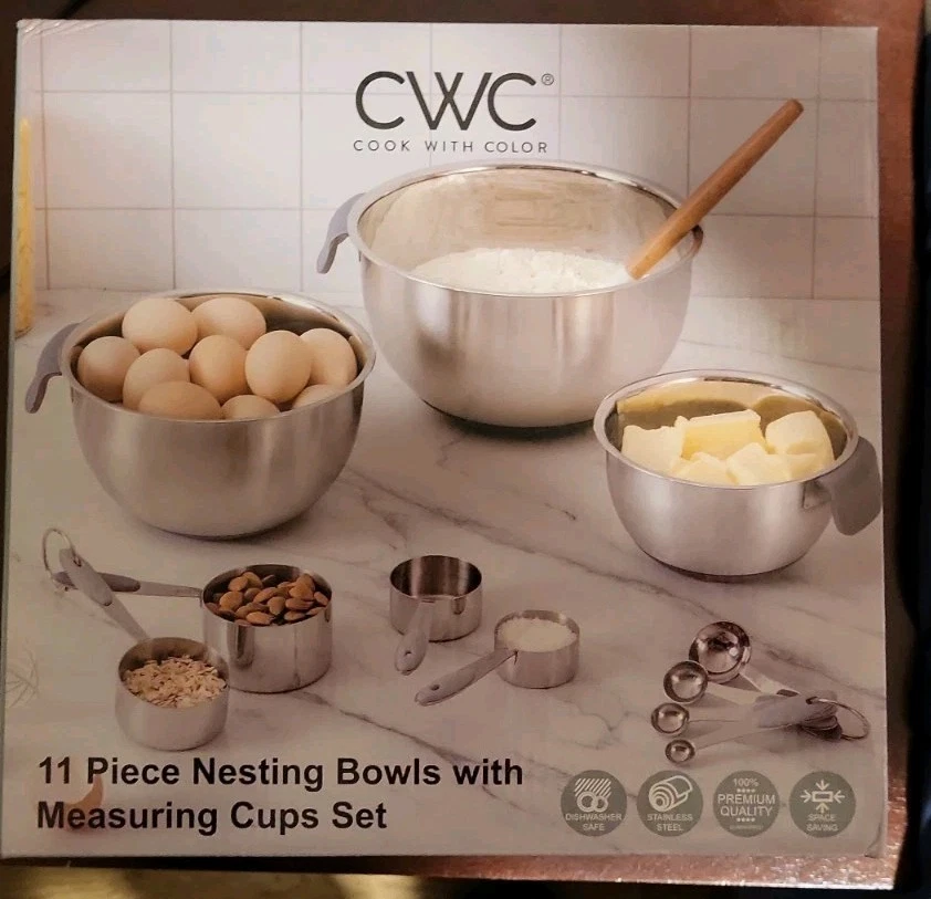 Cook With Color 11 Piece Nesting Bowls With Measuring Cup Set, CWC