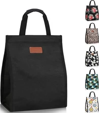 Lunch Bags for Women Insulated Reusable Tote with 1 pack, Black 