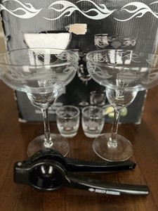 Harley-Davidson, Vintage Silhouette Bar & Shield Margarita Glass Set in Box