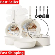 17-Piece Nonstick Granite Cookware Set with Detachable Handle - Induction Safe