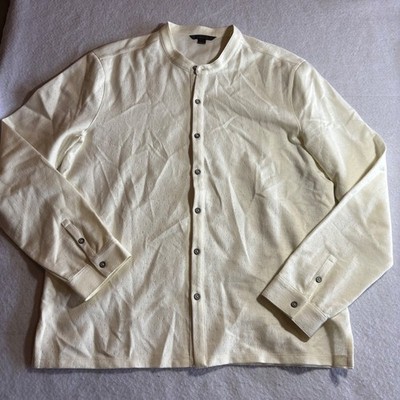 John Varvatos Mens Beige Textured Button Down Band Collar Shirt Size M