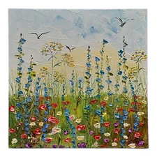 Wildflowers Poppies Original Oil Painting 3D Semi-Abstract Art Handmade Wall Art