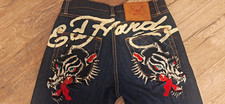 Ed Hardy Men’s Dark Blue Straight Leg Denim Jeans 30W Tiger Embroidered