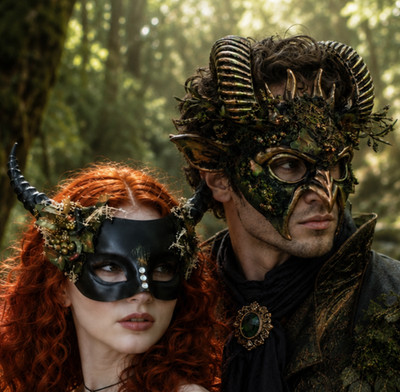 Dark Fairy Faun Labyrinth Gothic Fantasy Halloween Masquerade Couples Masks Set